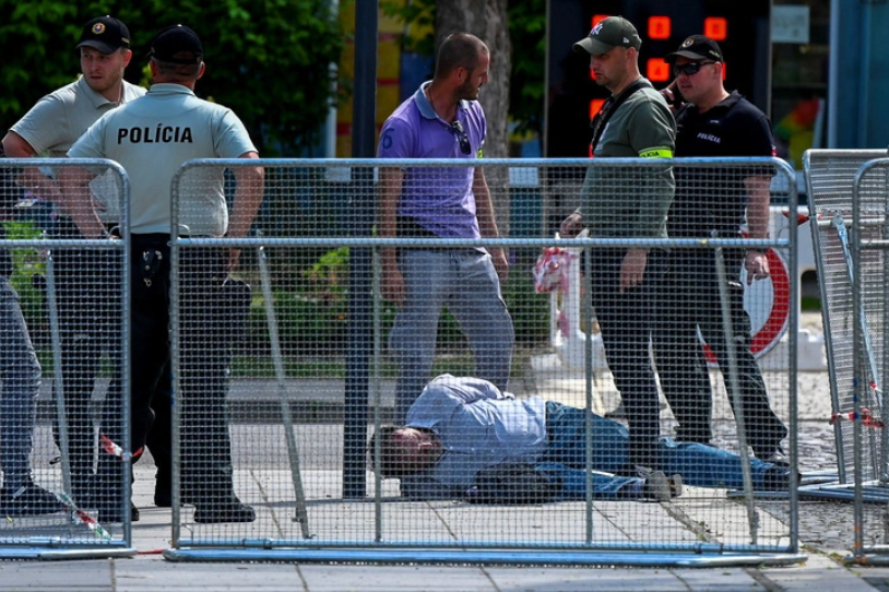 Slovak security restrained a man after the assassination attempt on Prime Minister Robert Fico on May 15
